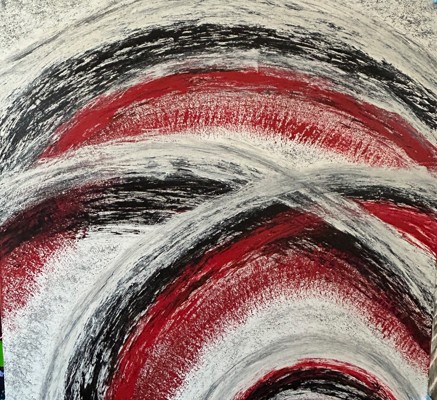 Abstraktes Gemälde „Ursprung der Kräfte“, Acryl auf Leinwand, 120×120 cm